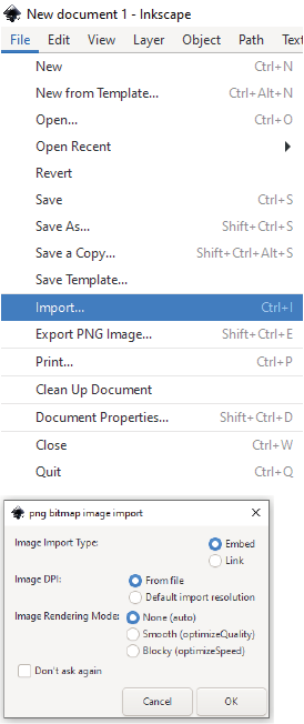 How to import and embed in Inkscape