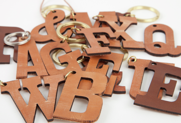 Laser cut leather alphabet keyrings